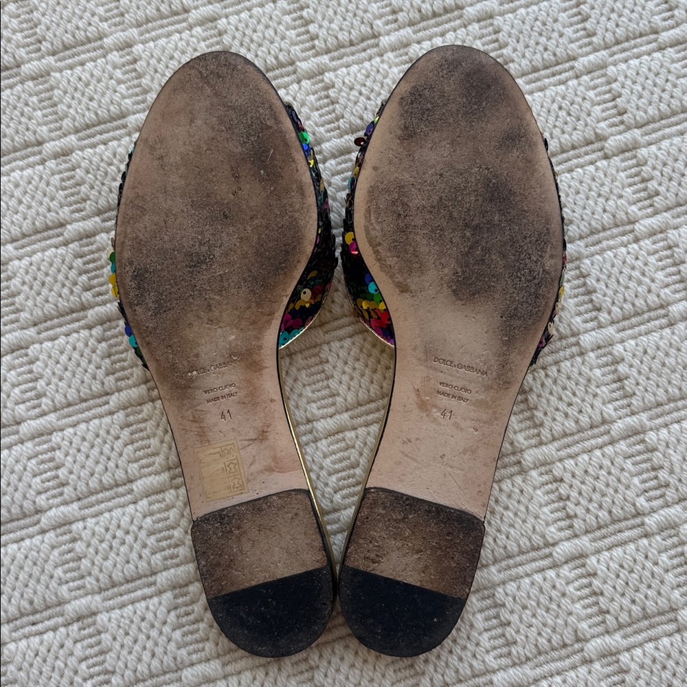 Dolce & Gabbana Gold Slip-On Mules with Multicolor Sequin - Picture 4 of 5